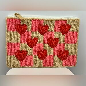 ❤️ Red Heart Beaded Coin or Makeup Purse NEW